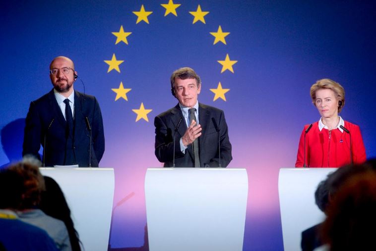 (From left) Charles Michel, David Sassoli and Ursula von der Leyen