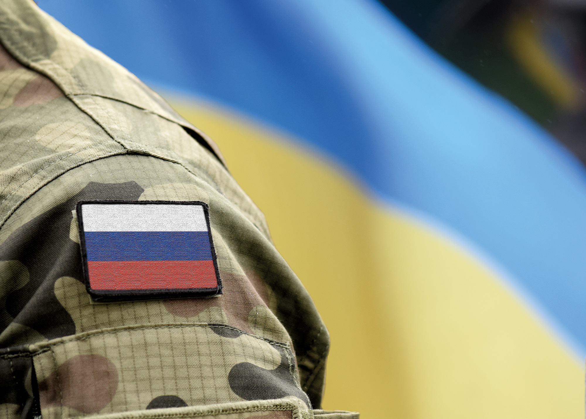 Uniforme militaire russe, drapeau de l'Ukraine