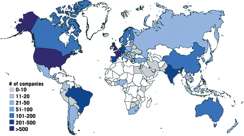 Figure 2: Number of proptech companies funded in 2021, per country. Source: LSE, Crunchbase. 2022.