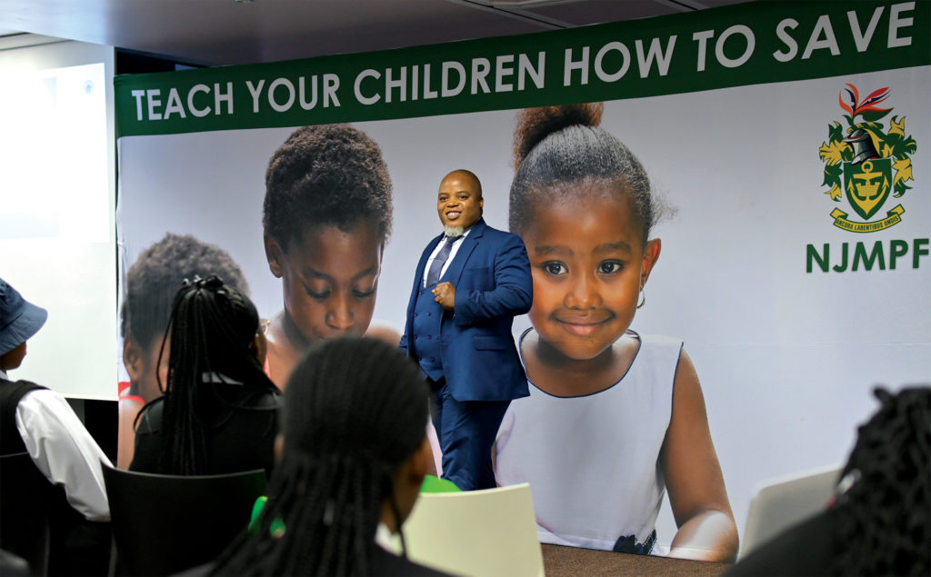 CEO/Principal Officer Bongi Mkhize addressing children during the NJMPF financial literacy workshop.